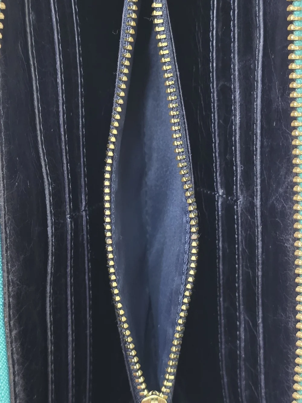 Tory Burch Robinson Patent Leather Zip Continental Wallet Teal Green